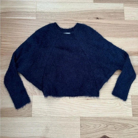 Sage The Label dolman Pullover Crewneck crop soft fuzzy sweater XS navy blue - Picture 1 of 9